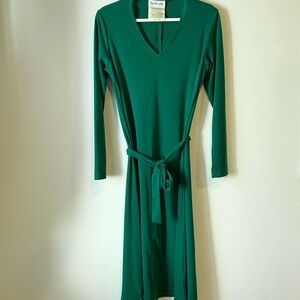 RARE Vintage Diane Von Furstenberg 70s/80s Green Dacron Knit Dress with Tie 12
